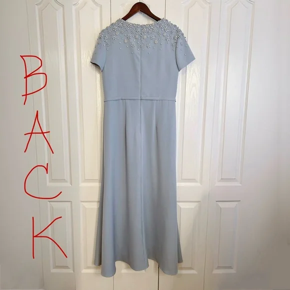 MAC DUGGAL Powder Blue High Neck Rhinestone Embellished Crepe Gown (Style 50038) - Picture 6 of 14